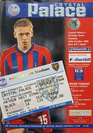 Programme and ticket from Town's game at Crystal Palace in October 2000